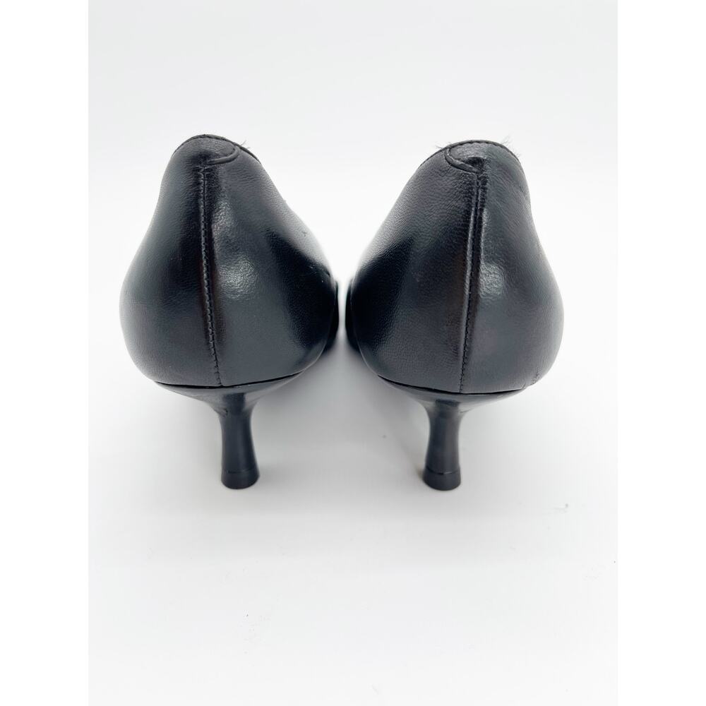 Chanel Vintage Black Leather Cap Toe CC Logo Kitten Heel Pointed Pumps EU 36.5 - Picture 9 of 14